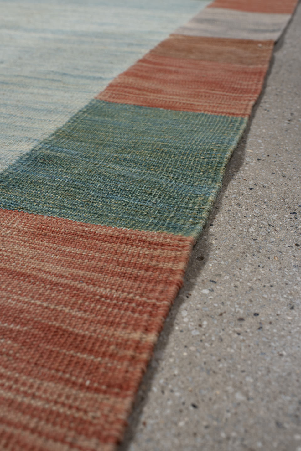 2' x 6' one-of-a-kind handmade vintage Kilim runner rug. Color palette: light blue, rust, gray, sage, taupe, terracotta