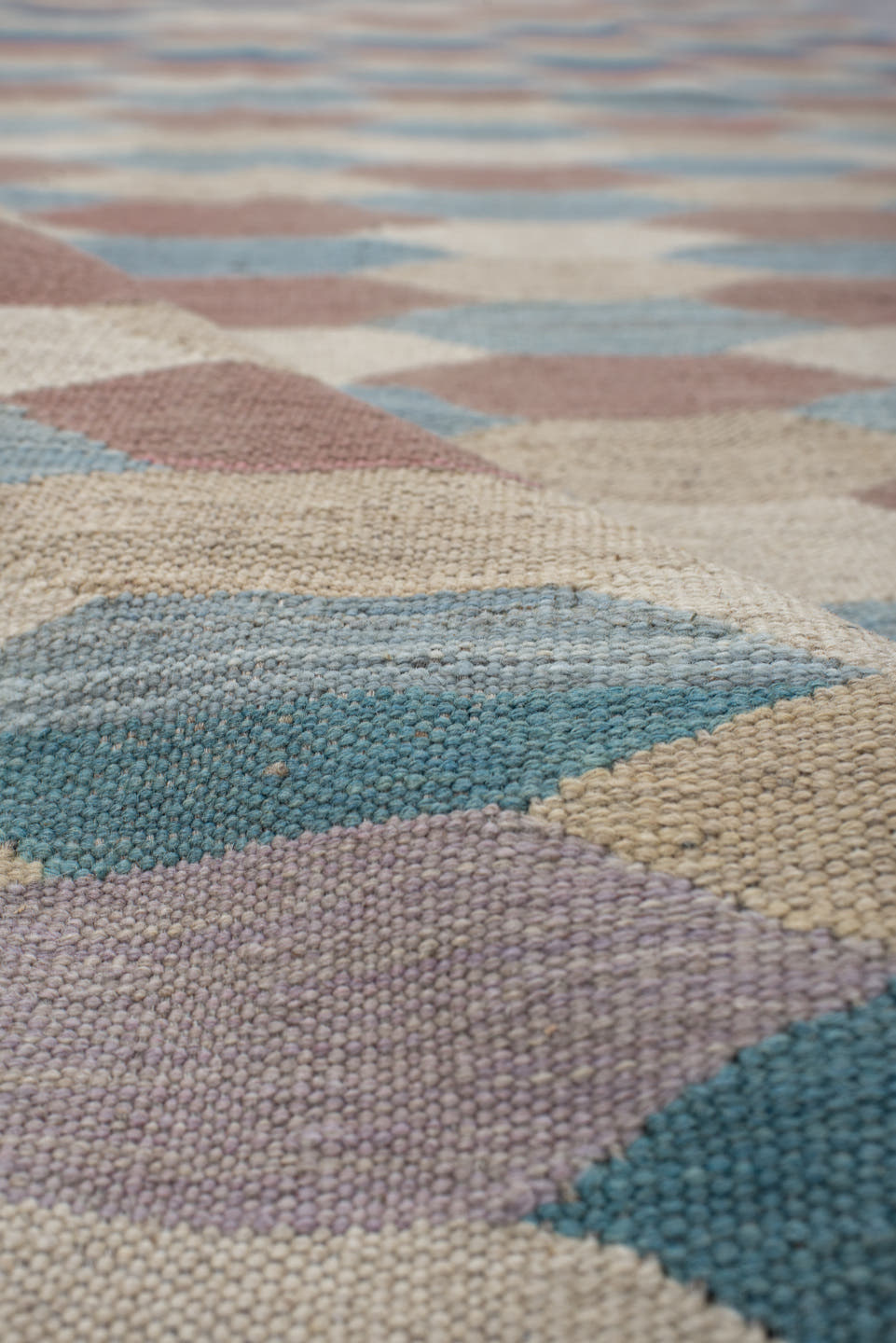 3' x 16' one-of-a-kind handmade vintage Kilim runner rug. Color palette: ivory, sky_blue, rose, taupe, navy, beige