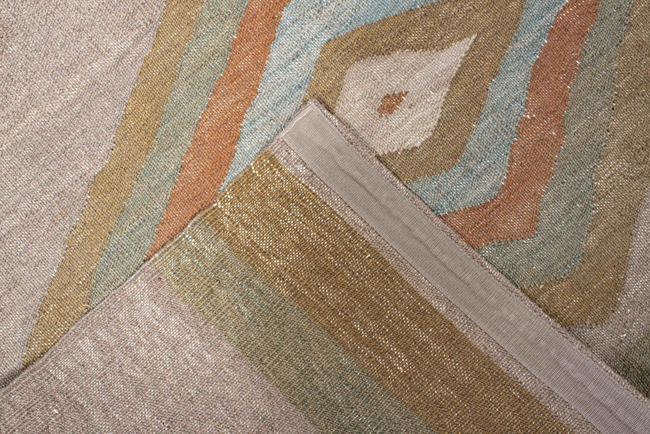 3' x 9' one-of-a-kind handmade vintage Kilim runner rug. Color palette: taupe, camel, sage, terra cotta, ivory, beige, gray