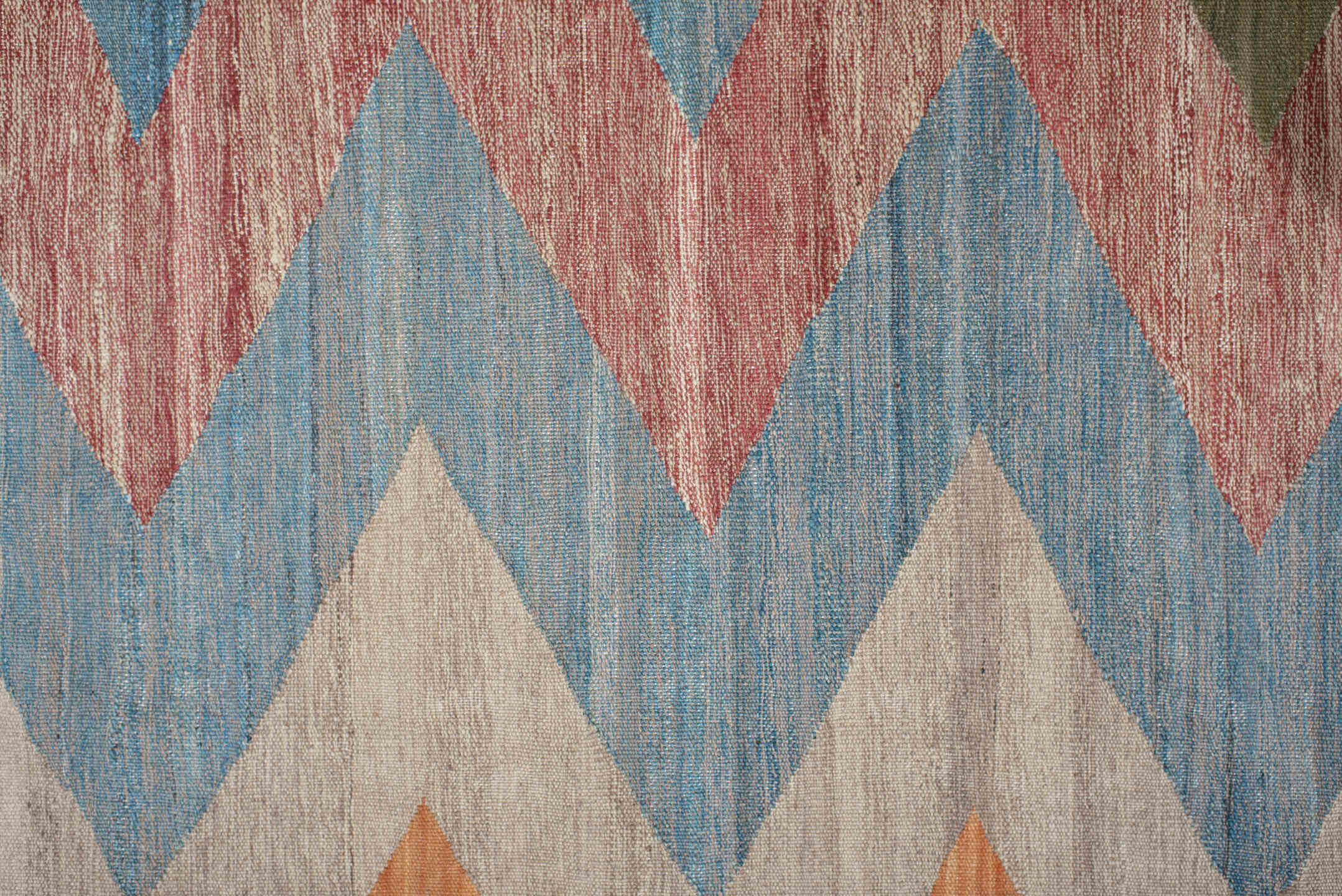 2' x 6' one-of-a-kind handmade vintage Kilim runner rug. Color palette: blue, brown, dark gray, gray, light gray, off-white