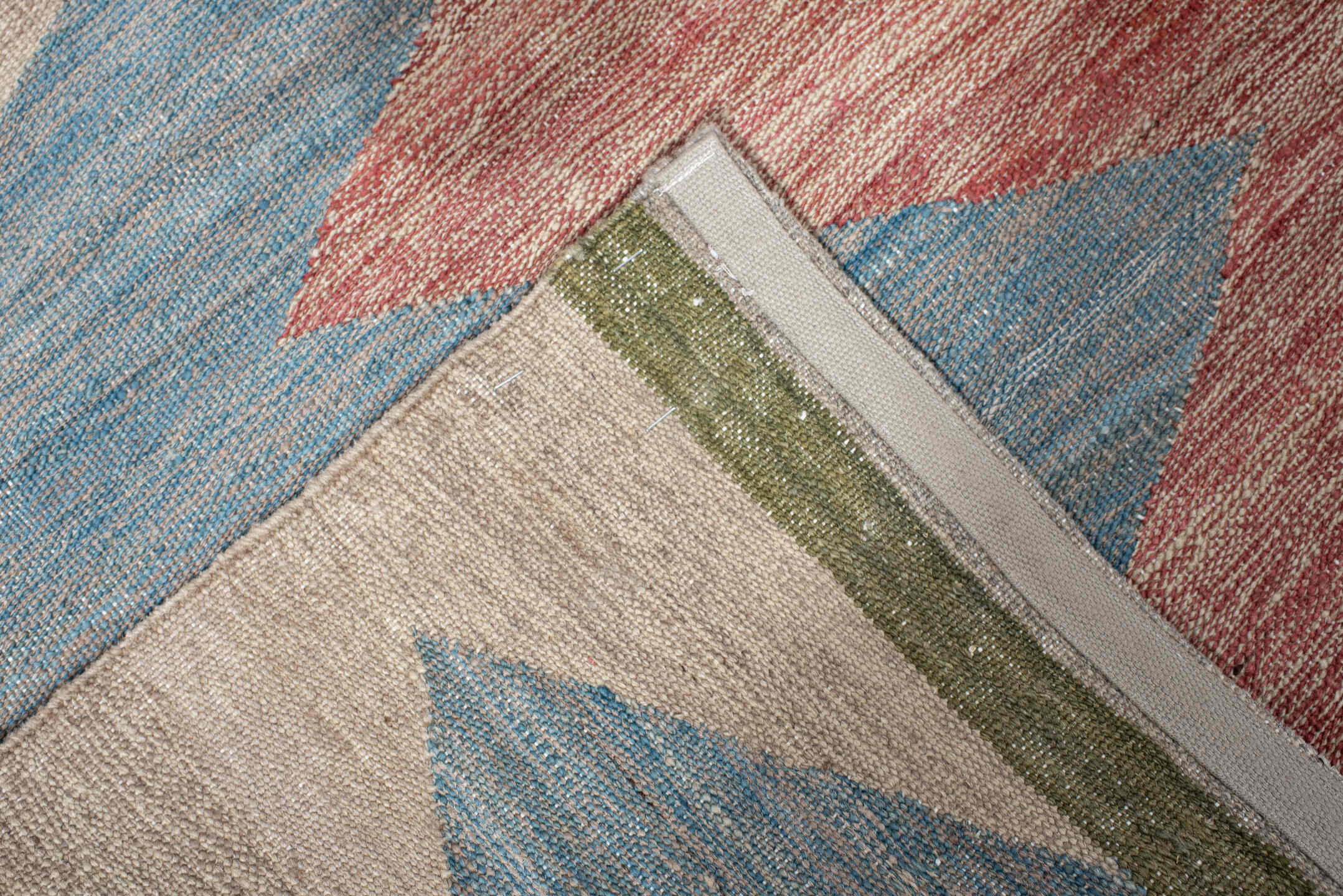 2' x 6' one-of-a-kind handmade vintage Kilim runner rug. Color palette: ivory, sky blue, rust, orange, olive, gray