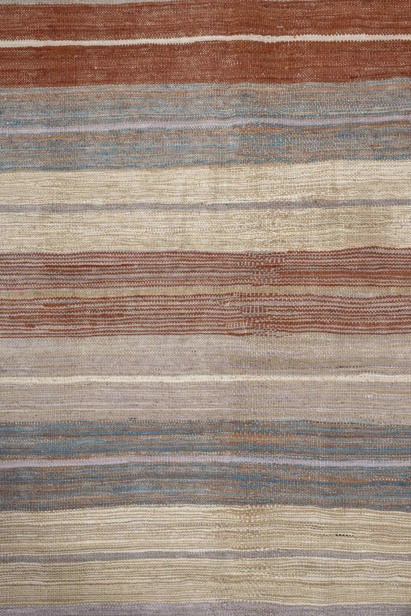 3' x 9' one-of-a-kind handmade vintage Kilim runner rug. Color palette: ivory, taupe, rust, pale blue, beige, camel