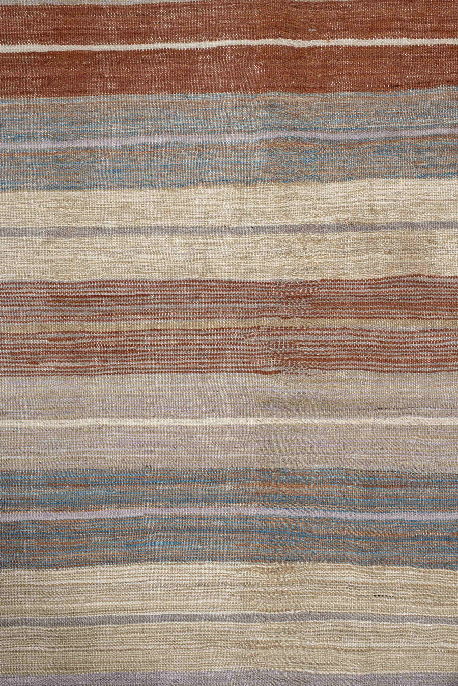 3' x 9' one-of-a-kind handmade vintage Kilim runner rug. Color palette: ivory, taupe, rust, pale blue, beige, camel