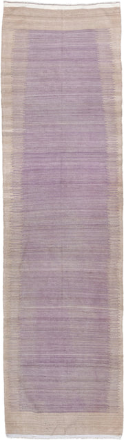 3' x 11' one-of-a-kind handmade vintage Kilim runner rug. Color palette: lavender, beige, ivory, taupe, light gray, gray