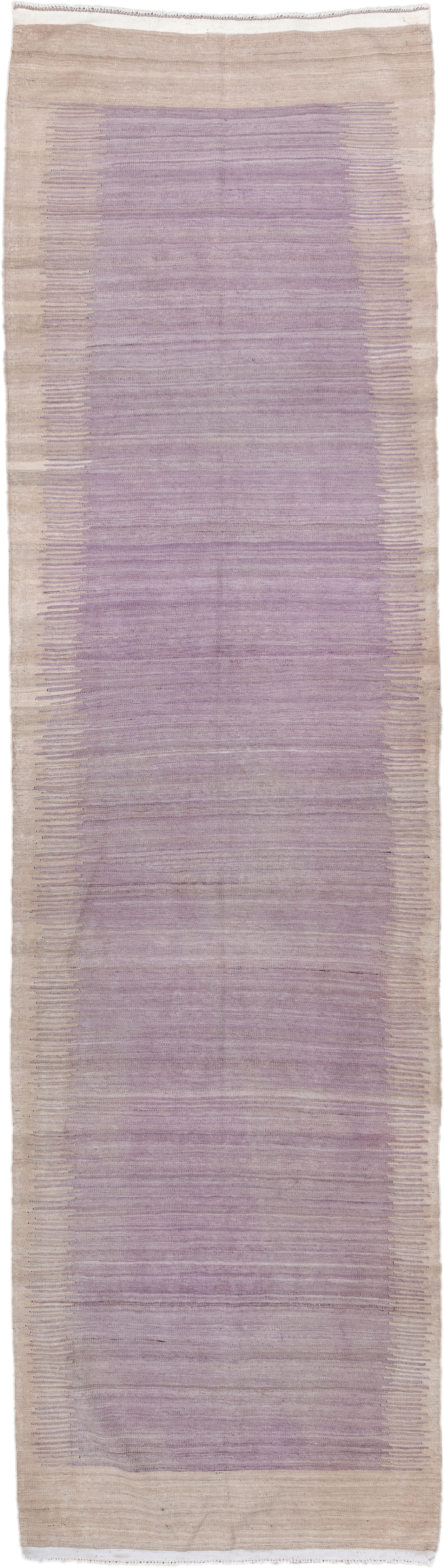 3' x 11' one-of-a-kind handmade vintage Kilim runner rug. Color palette: lavender, beige, ivory, taupe, light gray, gray