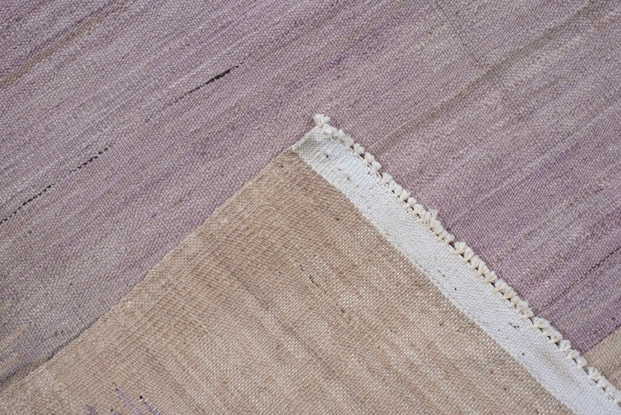 3' x 11' one-of-a-kind handmade vintage Kilim runner rug. Color palette: lavender, beige, ivory, taupe, light gray, gray