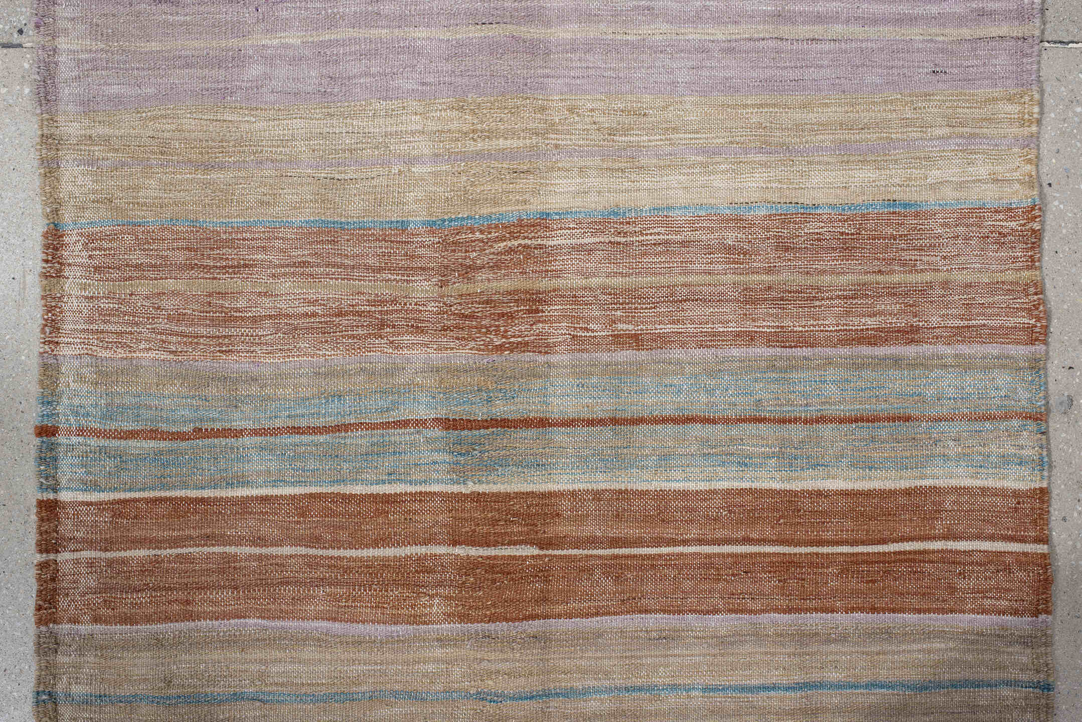 3' x 9' one-of-a-kind handmade vintage Kilim runner rug. Color palette: ivory, rust, taupe, sky_blue, lavender, beige