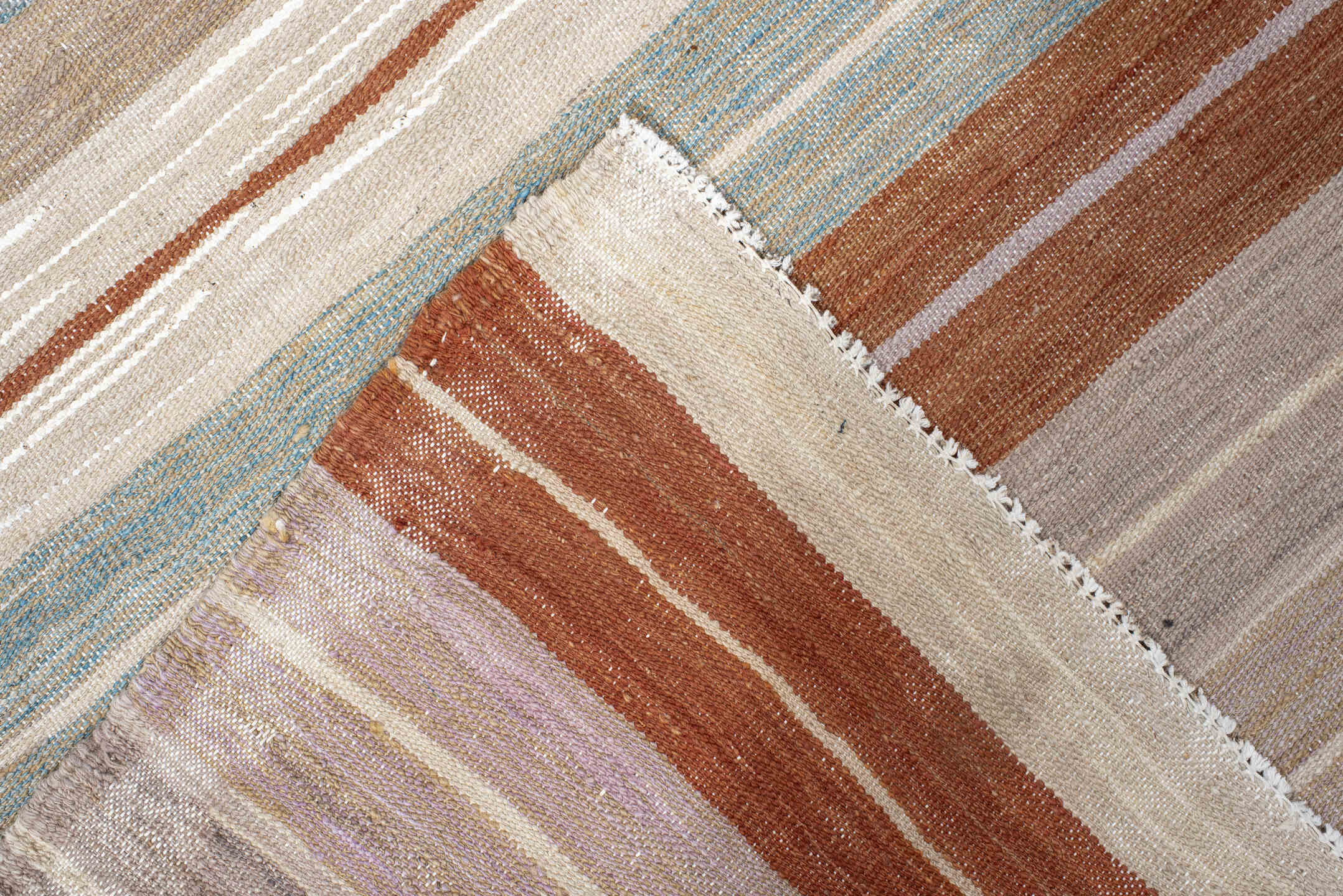3' x 9' one-of-a-kind handmade vintage Kilim runner rug. Color palette: ivory, rust, taupe, sky_blue, lavender, beige