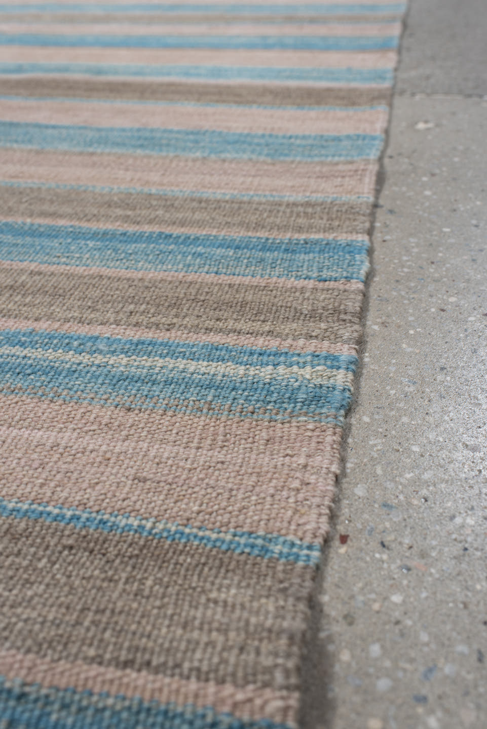3' x 11' one-of-a-kind handmade vintage Kilim runner rug. Color palette: ivory, sky blue, taupe, beige, light blue, gray