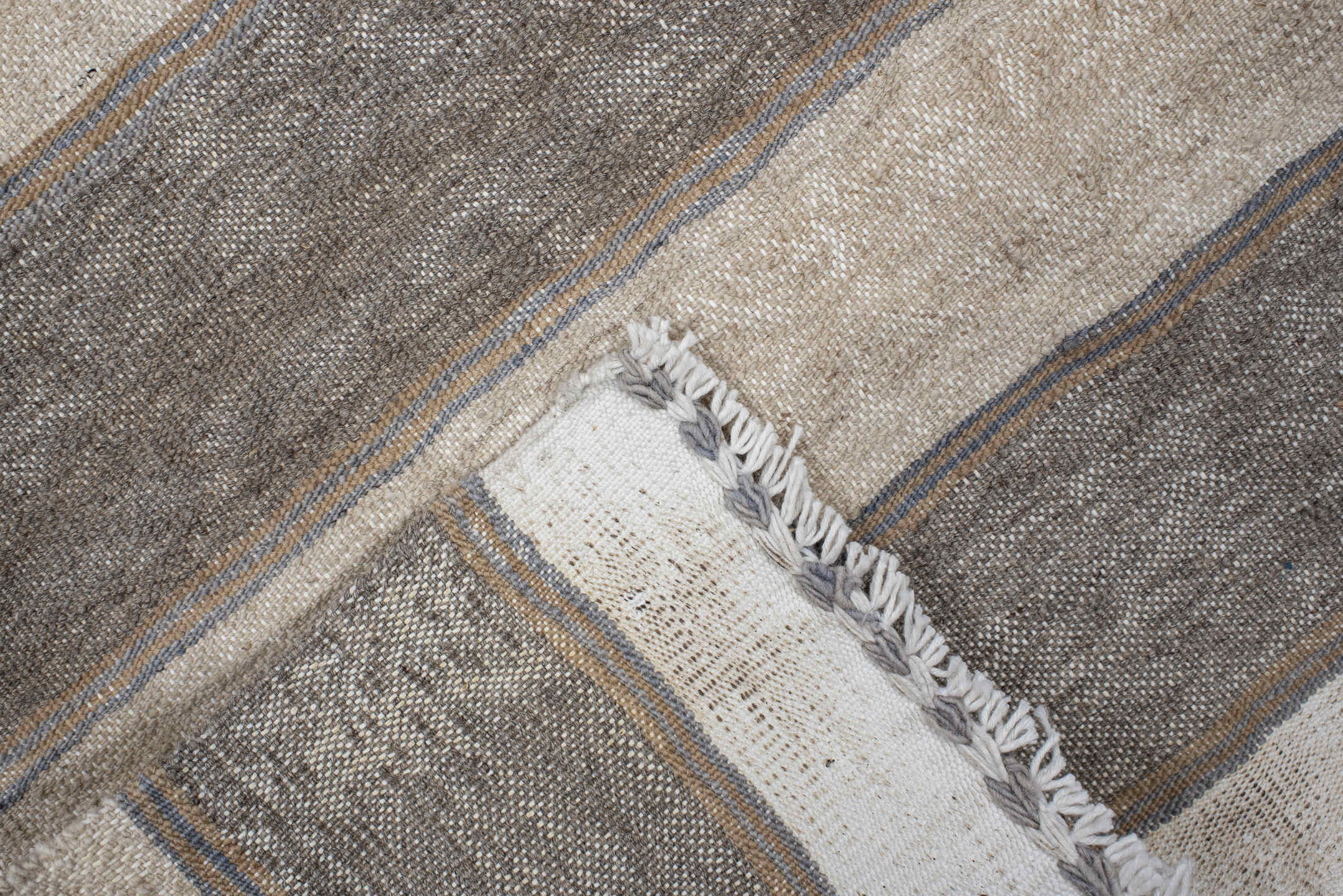 3' x 11' one-of-a-kind handmade vintage Kilim runner rug. Color palette: ivory, taupe, gray, cream, beige