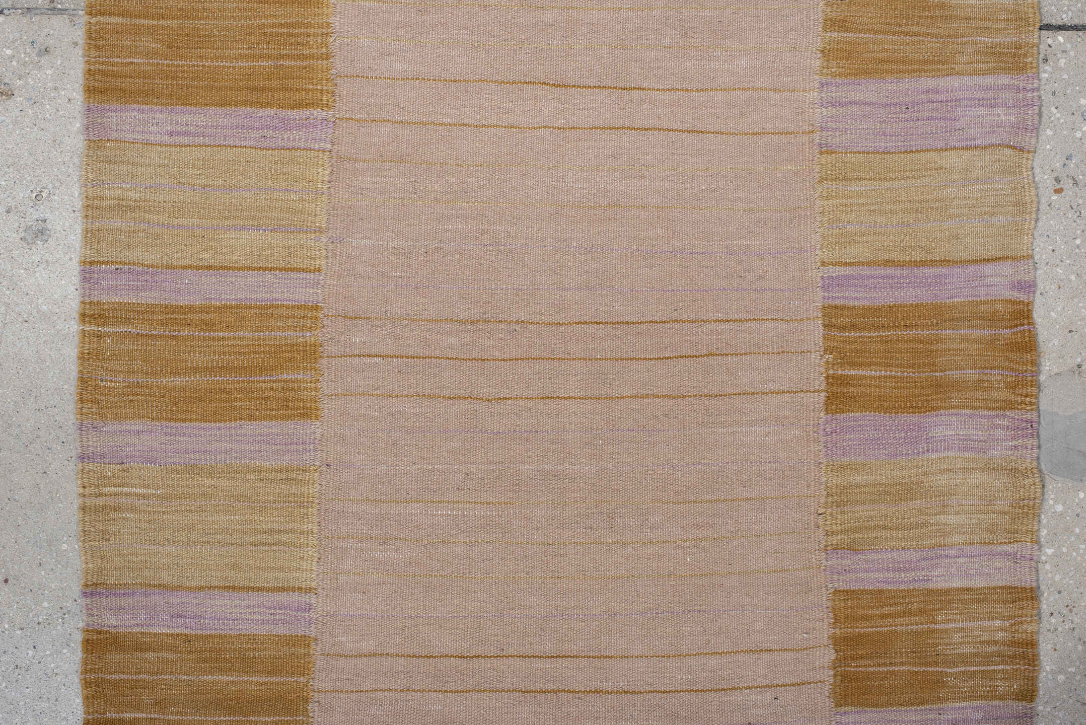 2' x 10' one-of-a-kind handmade vintage Kilim runner rug. Color palette: blush, gold, ivory, lavender, beige, pink