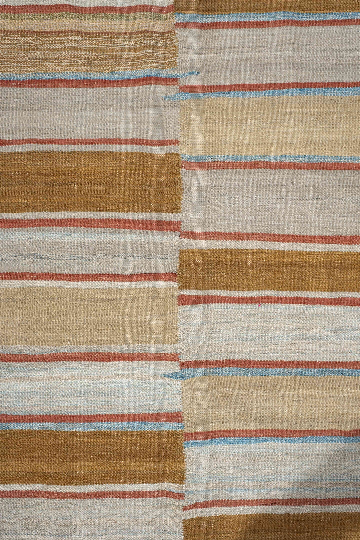 3' x 10' one-of-a-kind handmade vintage Kilim runner rug. Color palette: ivory, camel, tan, rust, pale_blue, beige