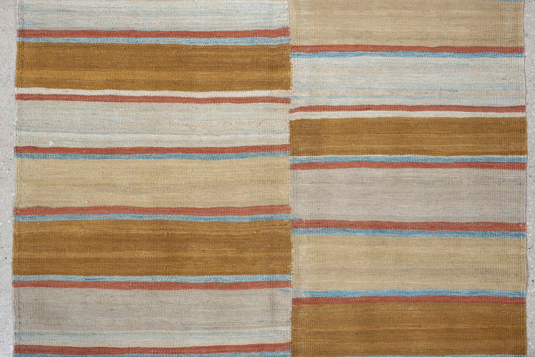 3' x 10' one-of-a-kind handmade vintage Kilim runner rug. Color palette: ivory, camel, tan, rust, pale_blue, beige