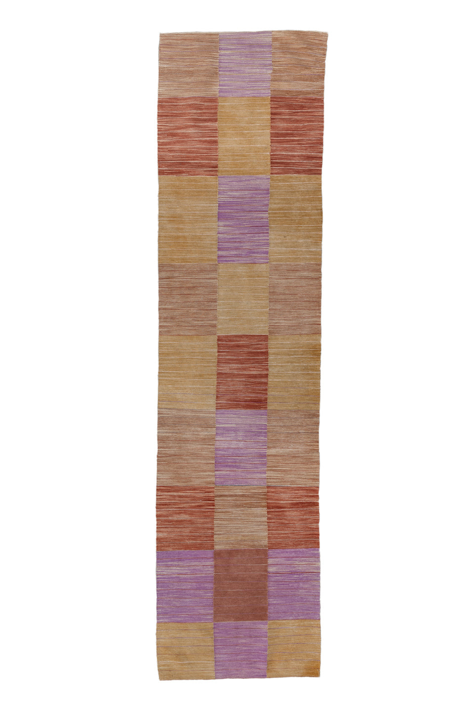 2' x 10' one-of-a-kind handmade vintage Kilim runner rug. Color palette: brown, gray, light gray, pink