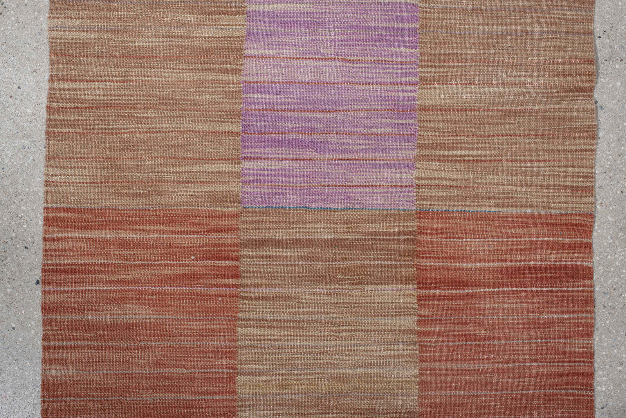 2' x 10' one-of-a-kind handmade vintage Kilim runner rug. Color palette: brown, gray, light gray, pink