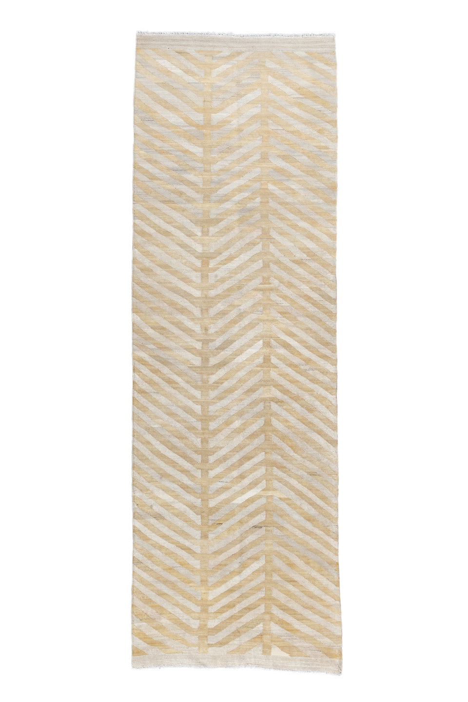 3' x 9' one-of-a-kind handmade vintage Kilim runner rug. Color palette: antiquewhite, brown, gainsboro, gray, light gray