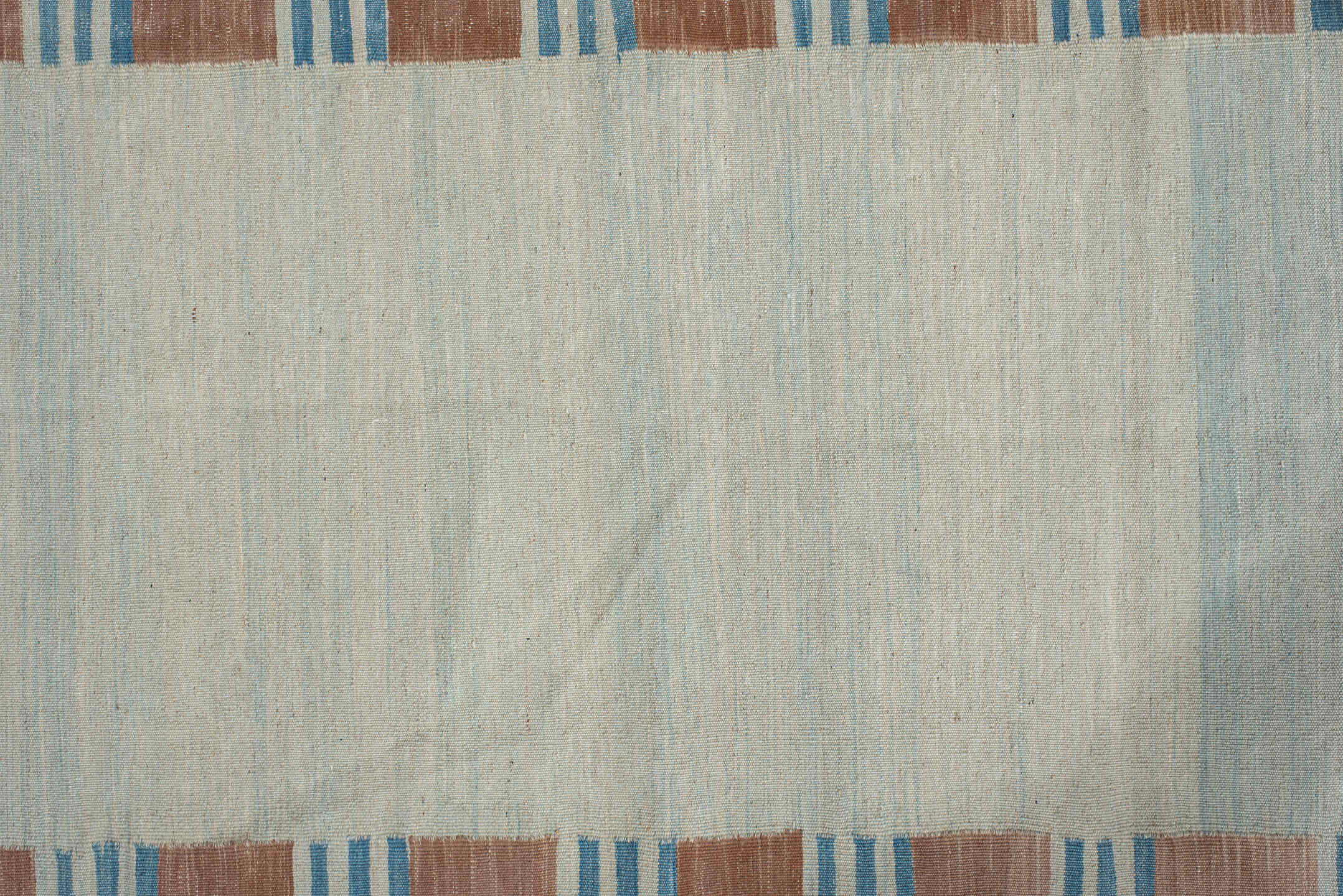 2' x 11' one-of-a-kind handmade vintage Kilim runner rug. Color palette: blue, brown, dim gray, gray, light gray