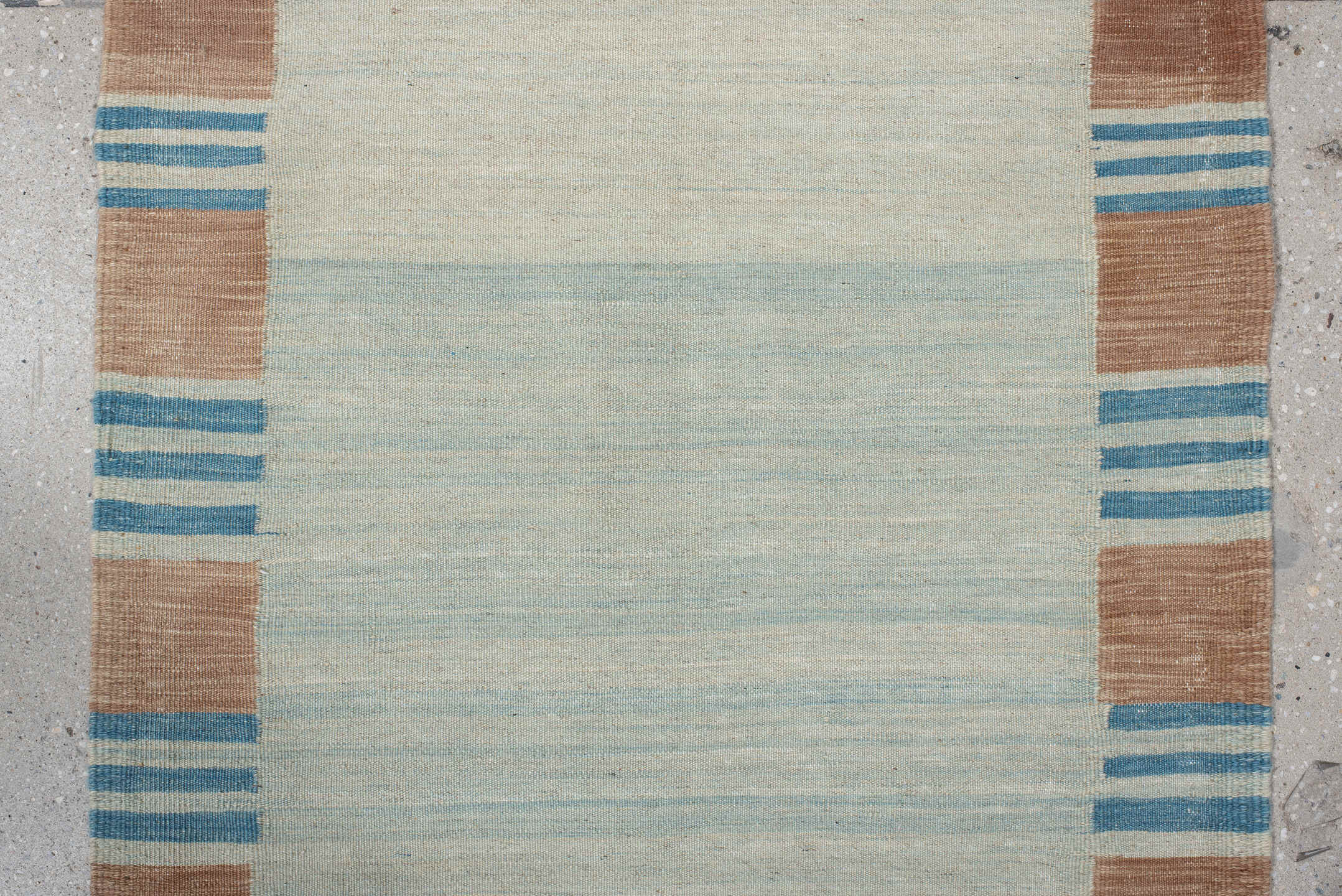2' x 11' one-of-a-kind handmade vintage Kilim runner rug. Color palette: blue, brown, dim gray, gray, light gray