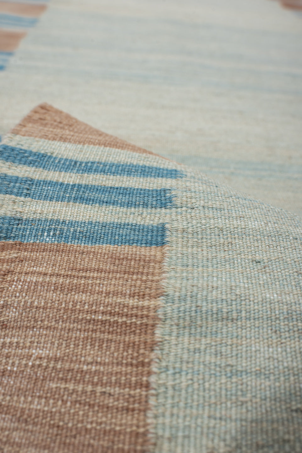 2' x 11' one-of-a-kind handmade vintage Kilim runner rug. Color palette: blue, brown, dim gray, gray, light gray
