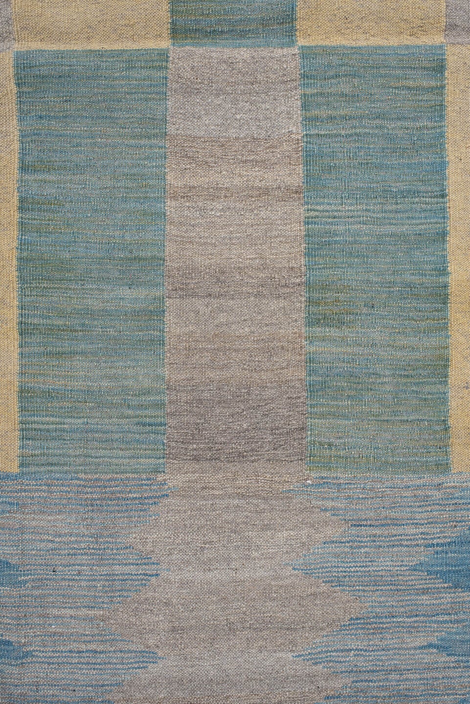 2' x 15' one-of-a-kind handmade vintage Kilim runner rug. Color palette: taupe, sky blue, cream, pale gold, beige, gray