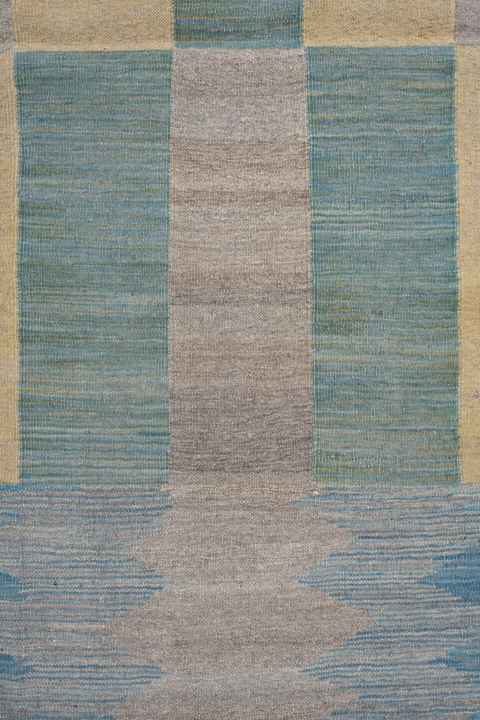 2' x 15' one-of-a-kind handmade vintage Kilim runner rug. Color palette: taupe, sky blue, cream, pale gold, beige, gray