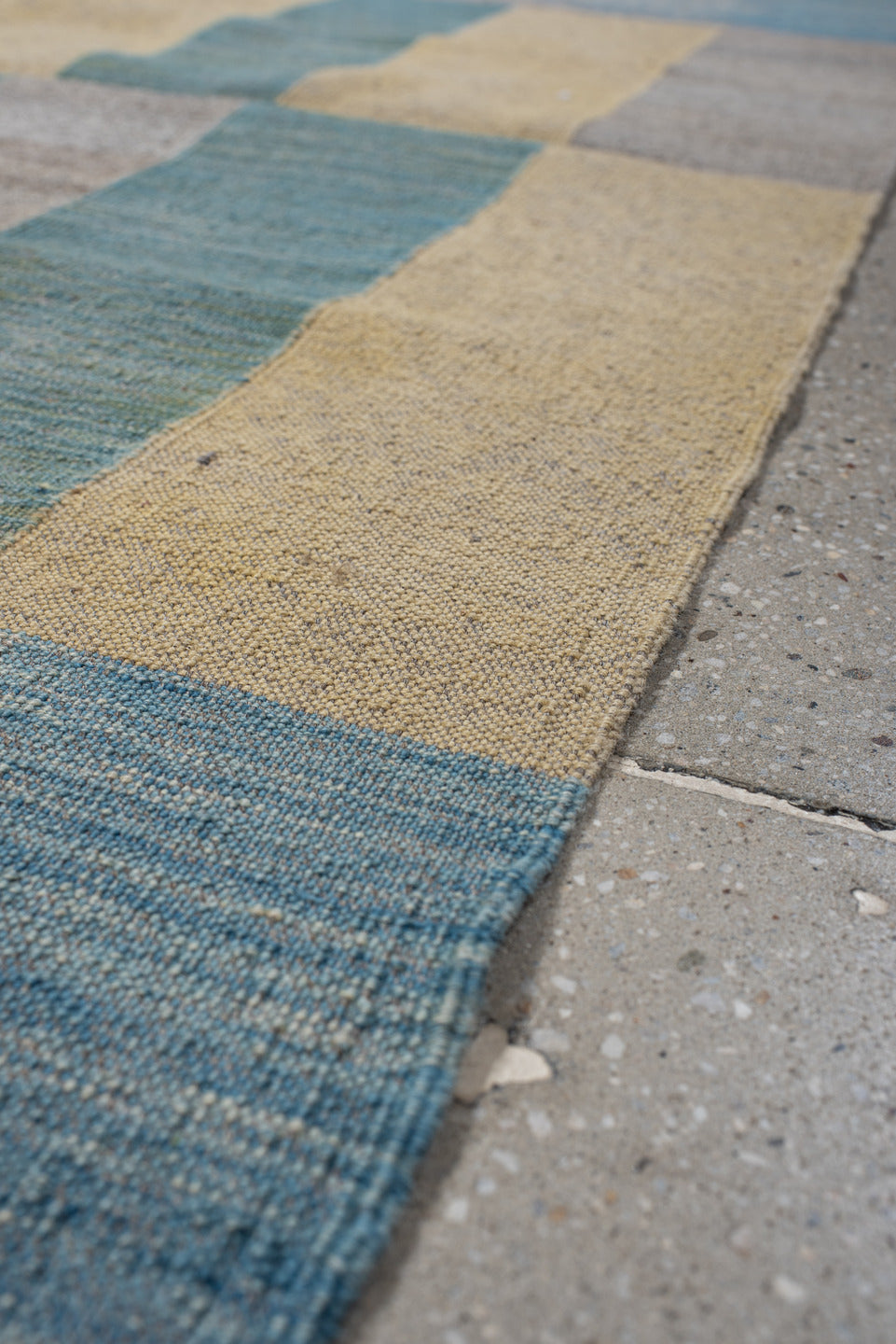 2' x 15' one-of-a-kind handmade vintage Kilim runner rug. Color palette: blue, brown, dark gray, gray, light gray, off-white