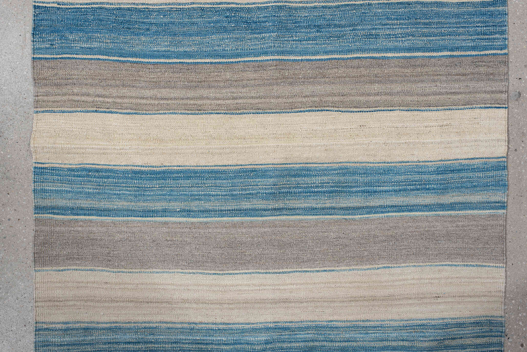3' x 13' one-of-a-kind handmade vintage Kilim runner rug. Color palette: ivory, sky blue, taupe, cream, light blue, beige