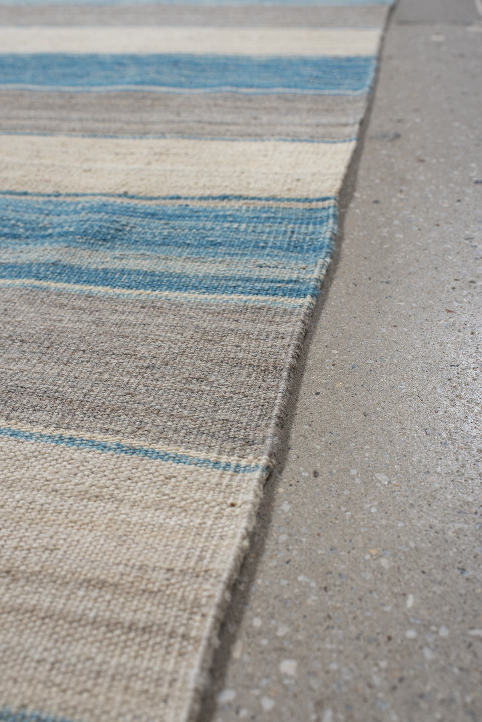 3' x 13' one-of-a-kind handmade vintage Kilim runner rug. Color palette: ivory, sky blue, taupe, cream, light blue, beige