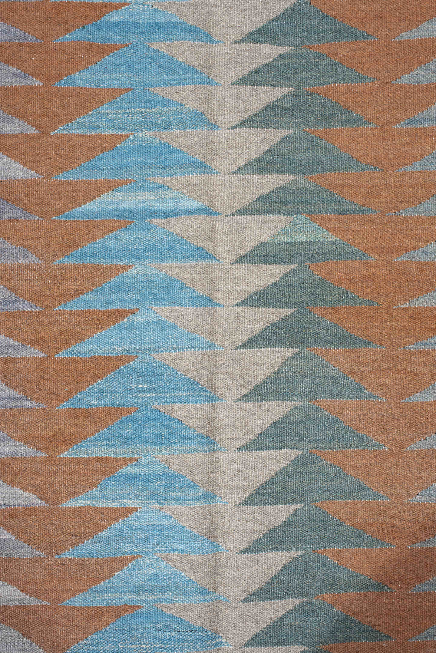 3' x 9' one-of-a-kind handmade vintage Kilim runner rug. Color palette: ivory, sage, sky_blue, terra_cotta, pale_blue, taupe
