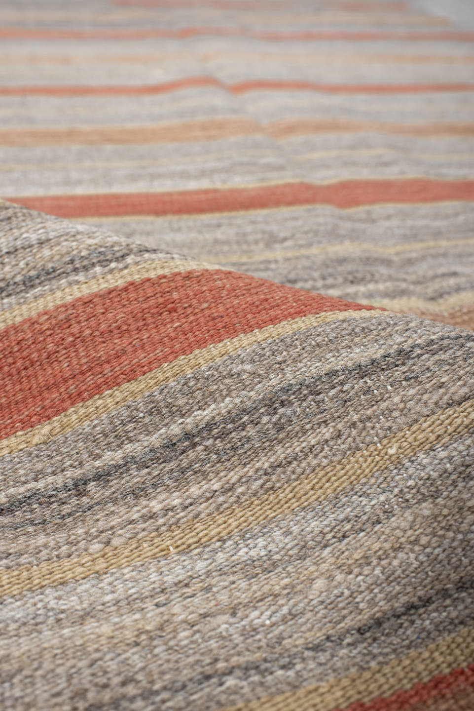 3' x 9' one-of-a-kind handmade vintage Kilim runner rug. Color palette: taupe, gray, rust, camel, ivory, beige, terracotta