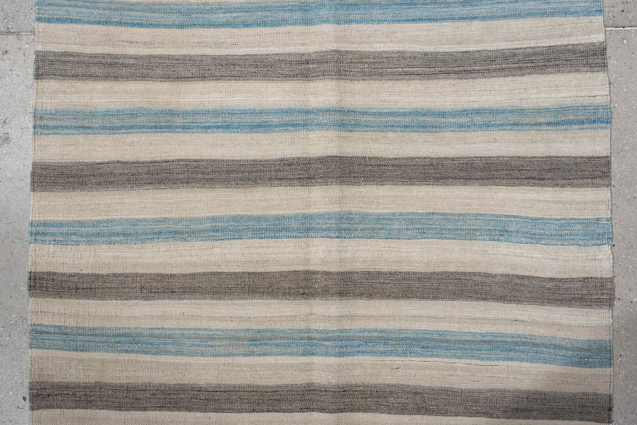 3' x 9' one-of-a-kind handmade vintage Kilim runner rug. Color palette: ivory, charcoal, sky_blue, taupe, gray, black