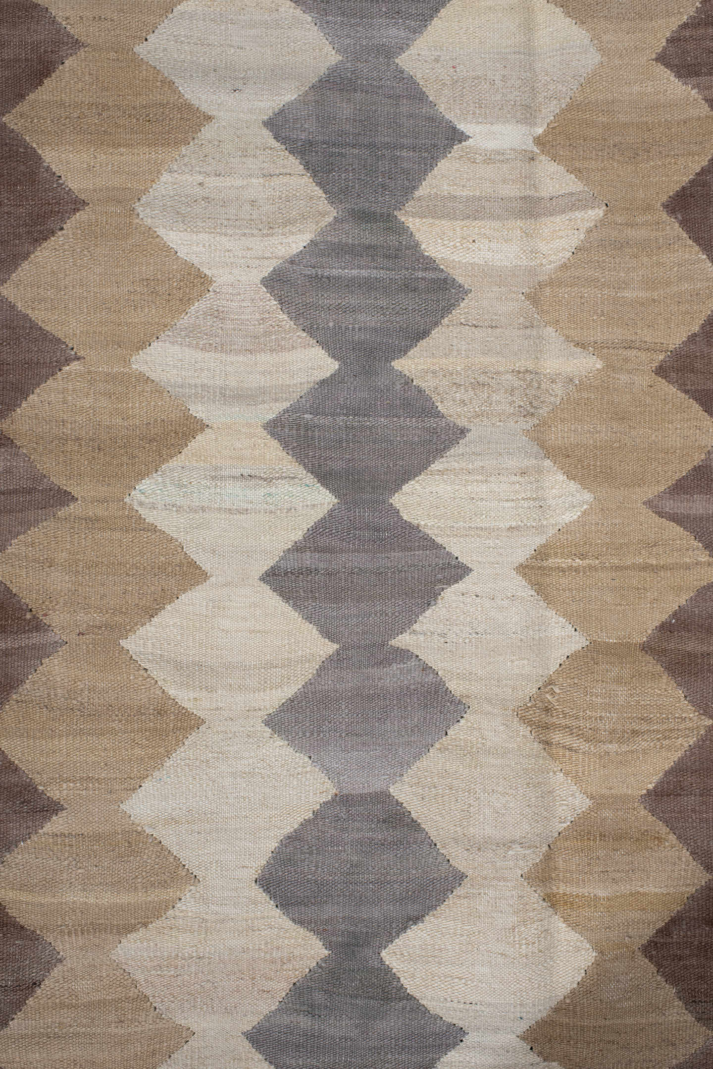 3' x 9' one-of-a-kind handmade vintage Kilim runner rug. Color palette: terra cotta, taupe, ivory, brown, gray, camel