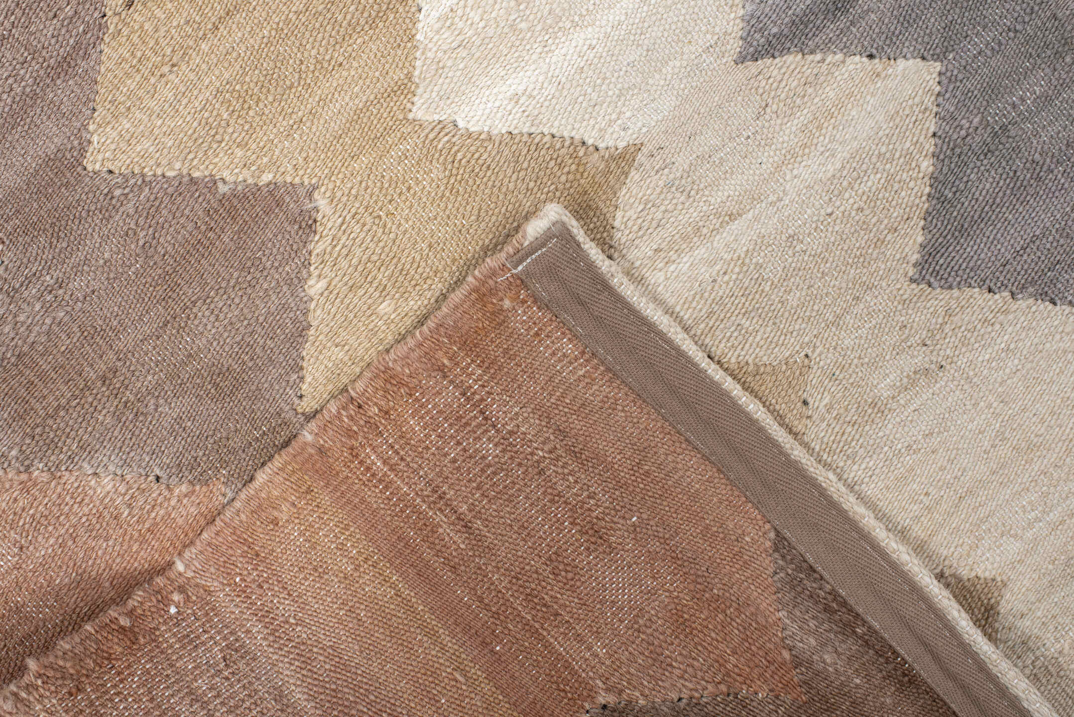 3' x 9' one-of-a-kind handmade vintage Kilim runner rug. Color palette: brown, gray, light gray, off-white, pink