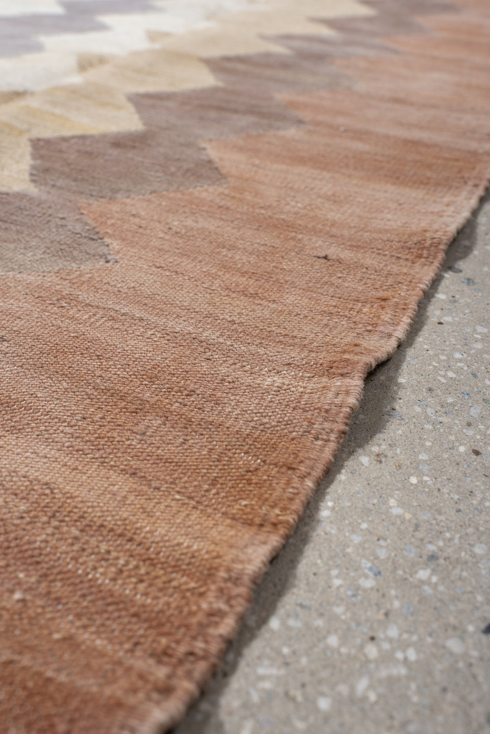 3' x 9' one-of-a-kind handmade vintage Kilim runner rug. Color palette: brown, gray, light gray, off-white, pink