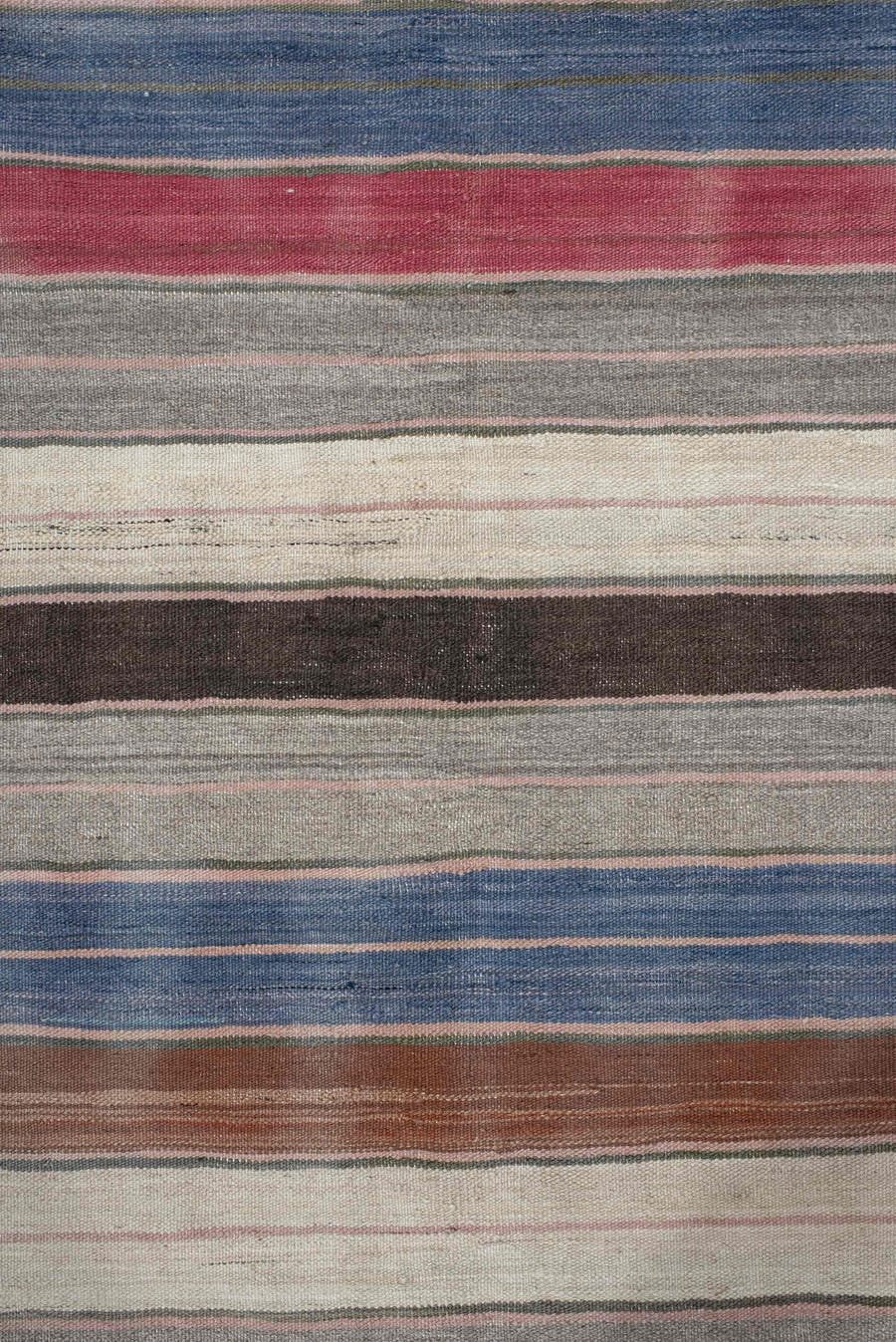 2' x 16' one-of-a-kind handmade vintage Kilim runner rug. Color palette: ivory, gray, blue, brown, taupe, rose, charcoal