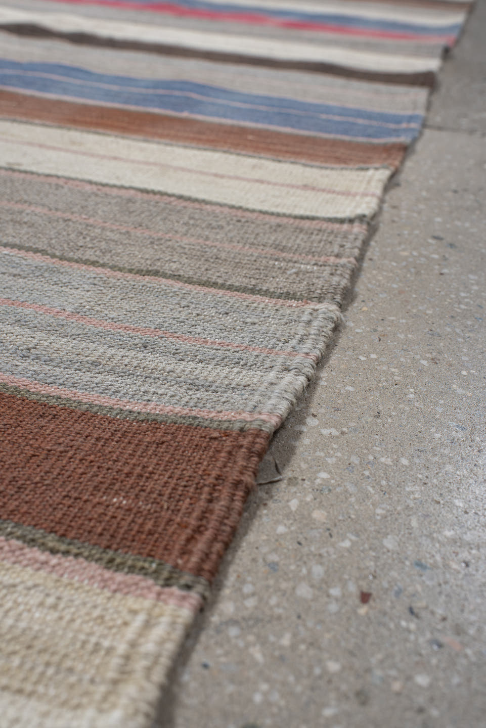 2' x 16' one-of-a-kind handmade vintage Kilim runner rug. Color palette: ivory, gray, blue, brown, taupe, rose, charcoal