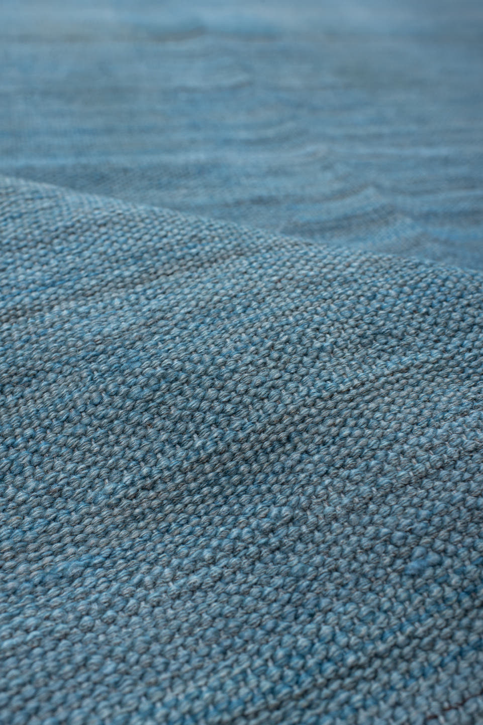 3' x 19' one-of-a-kind handmade vintage Kilim runner rug. Color palette: sky blue, slate, steel blue, light blue, gray, blue