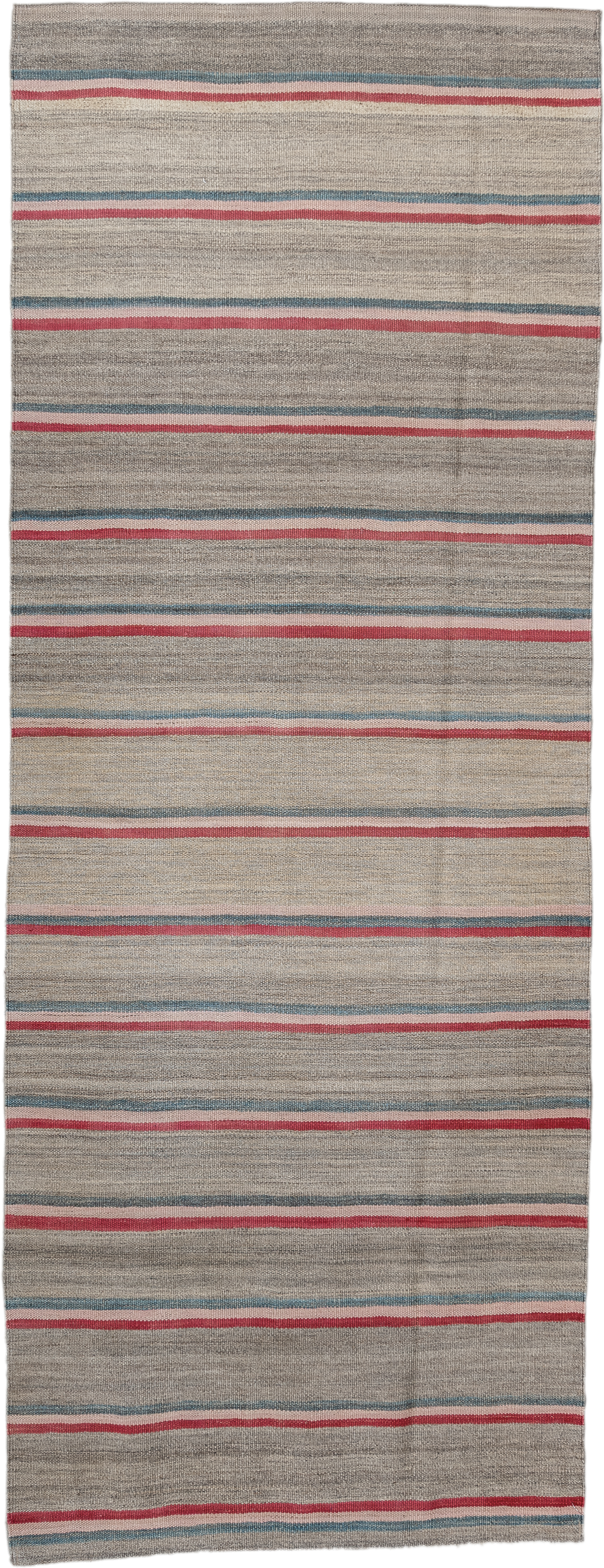 2' x 7' one-of-a-kind handmade vintage Kilim runner rug. Color palette: taupe, rose, ivory, teal, gray, beige, pink, red