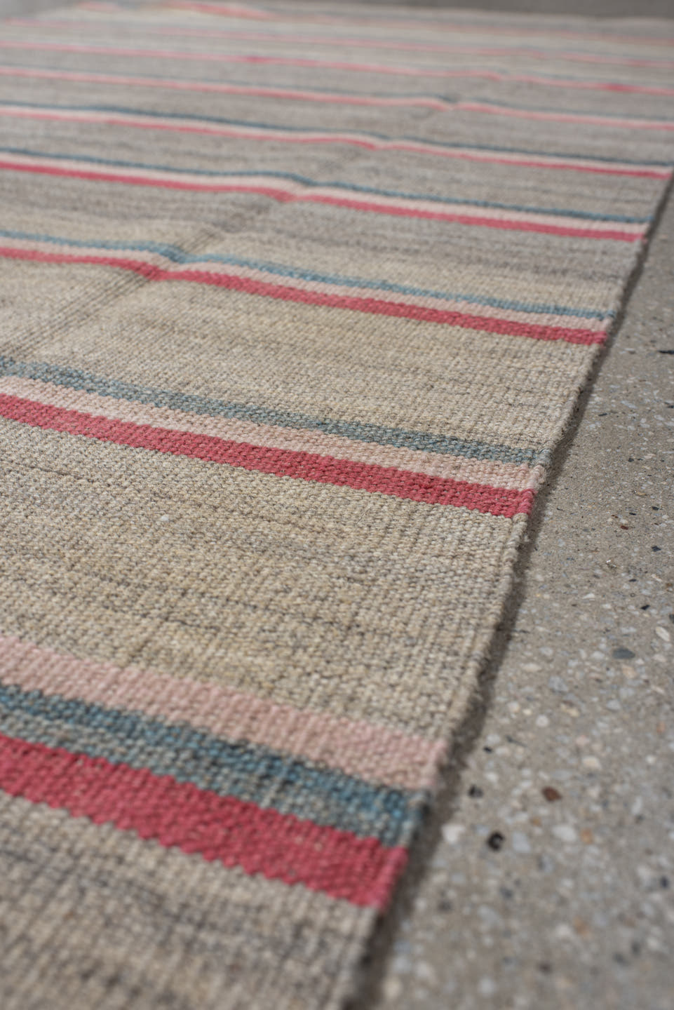 2' x 7' one-of-a-kind handmade vintage Kilim runner rug. Color palette: taupe, rose, ivory, teal, gray, beige, pink, red