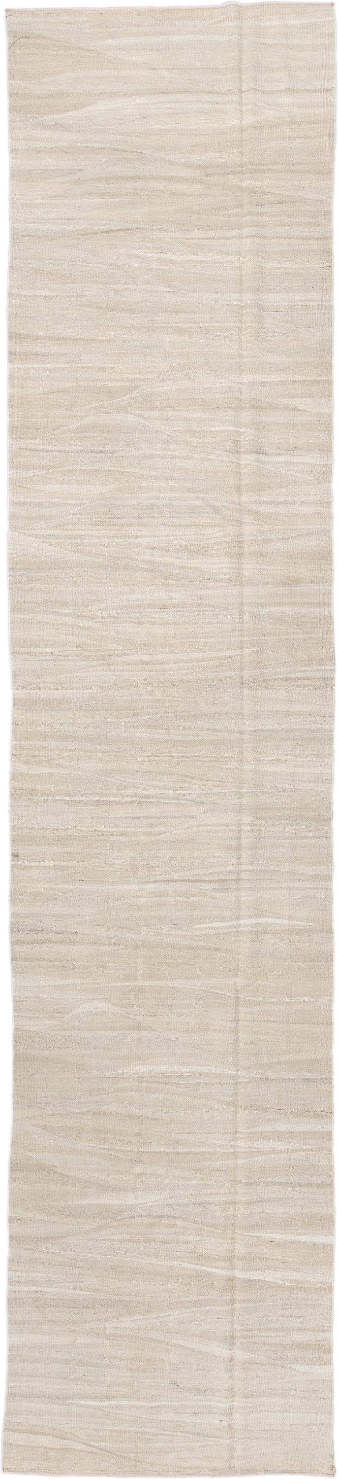 3' x 9' one-of-a-kind handmade vintage Kilim runner rug. Color palette: ivory, beige, cream, taupe, gray