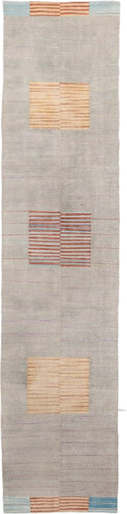 2' x 8' one-of-a-kind handmade vintage Kilim runner rug. Color palette: taupe, ivory, coral, pale_blue, lavender, beige