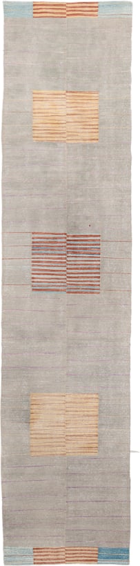 2' x 8' one-of-a-kind handmade vintage Kilim runner rug. Color palette: taupe, ivory, coral, pale_blue, lavender, beige