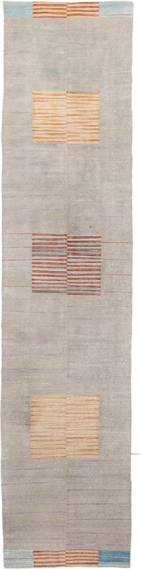 2' x 8' one-of-a-kind handmade vintage Kilim runner rug. Color palette: taupe, ivory, coral, pale_blue, lavender, beige