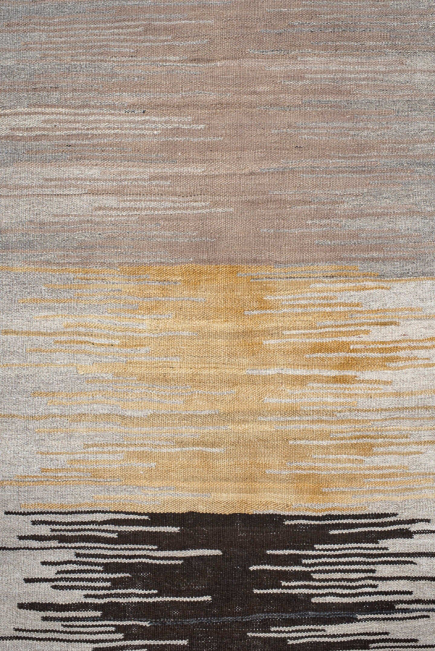 2' x 11' one-of-a-kind handmade vintage Kilim runner rug. Color palette: ivory, taupe, sky_blue, rose, black, gold, peach