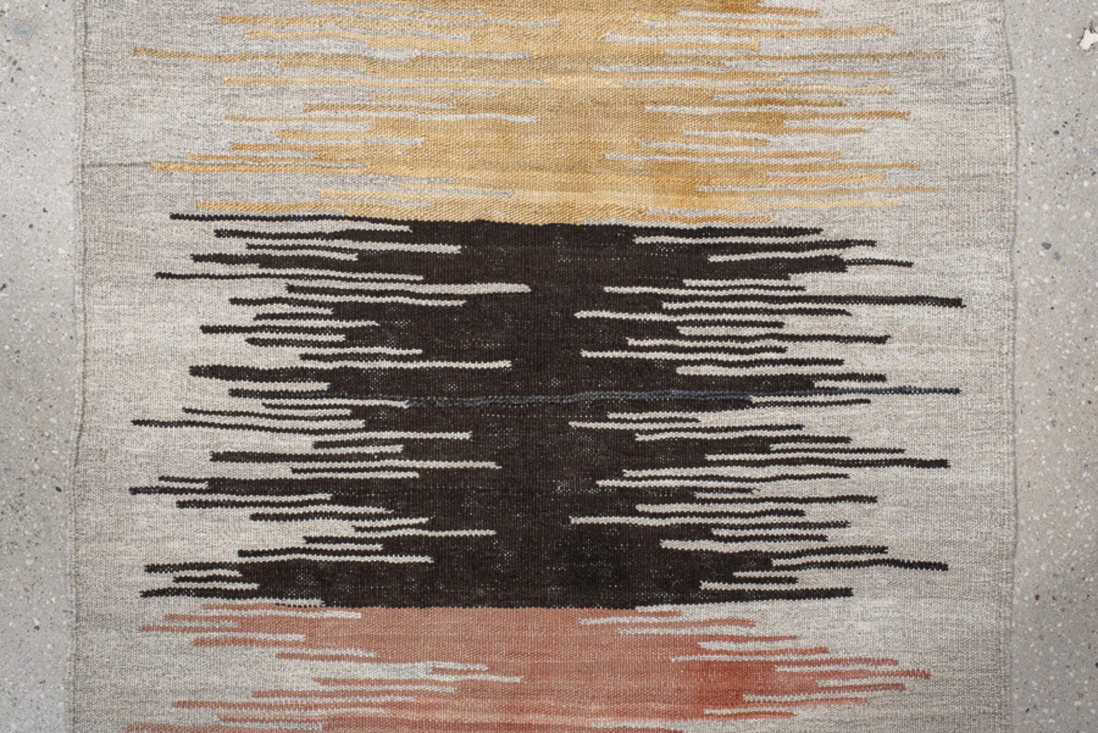 2' x 11' one-of-a-kind handmade vintage Kilim runner rug. Color palette: ivory, taupe, sky_blue, rose, black, gold, peach