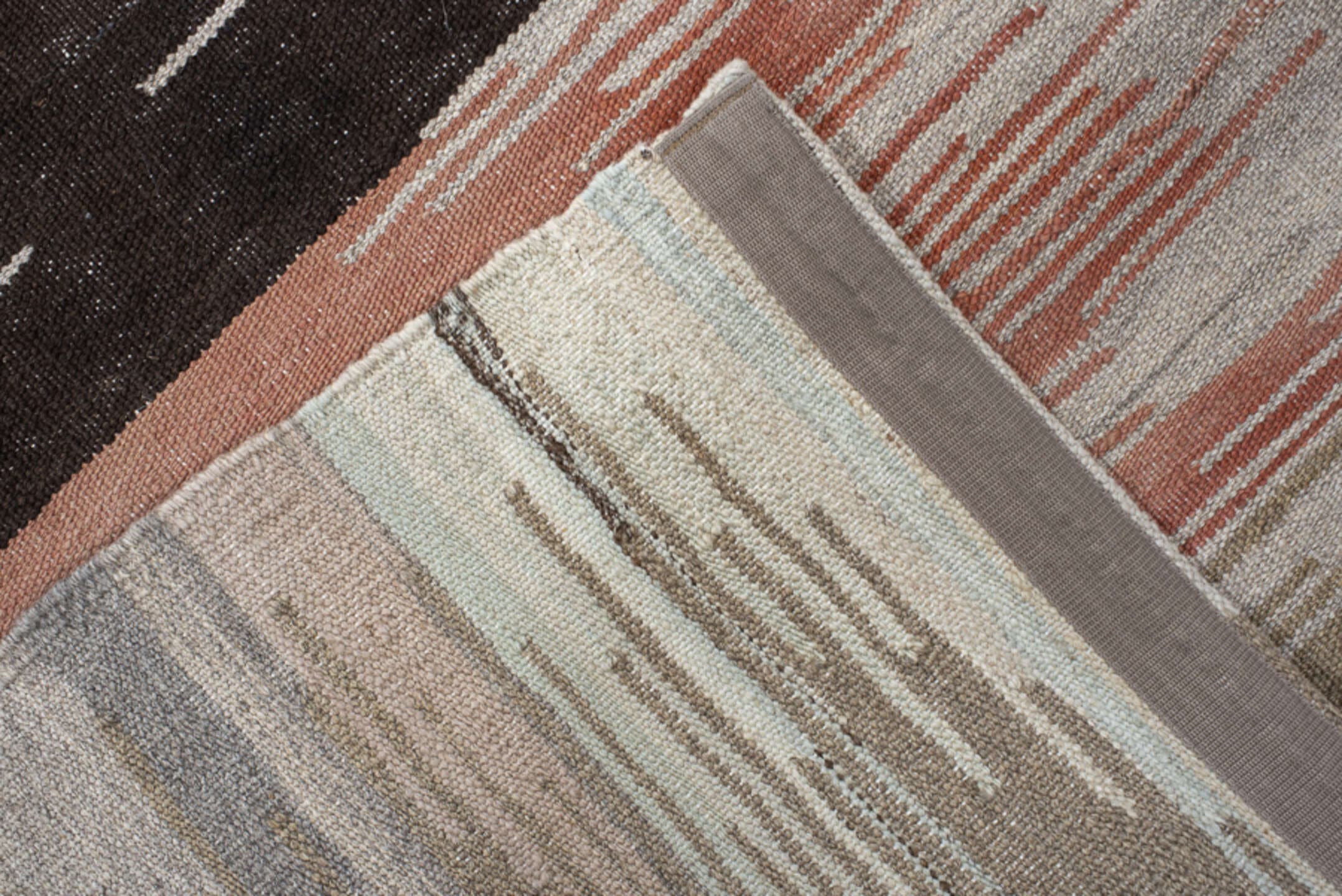 2' x 11' one-of-a-kind handmade vintage Kilim runner rug. Color palette: ivory, taupe, sky_blue, rose, black, gold, peach