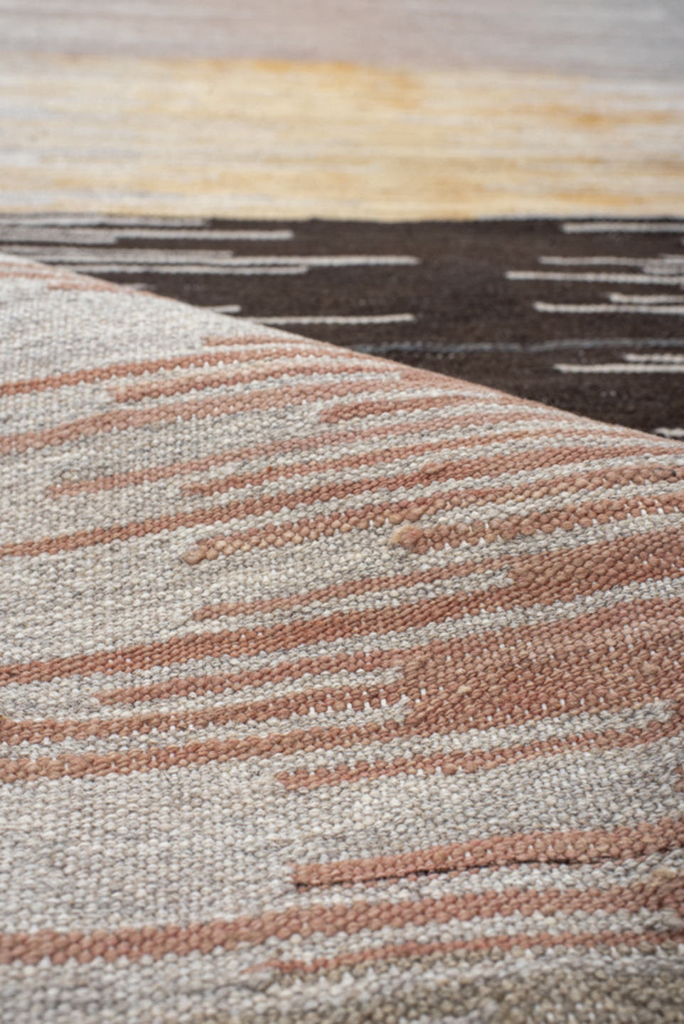 2' x 11' one-of-a-kind handmade vintage Kilim runner rug. Color palette: ivory, taupe, sky_blue, rose, black, gold, peach