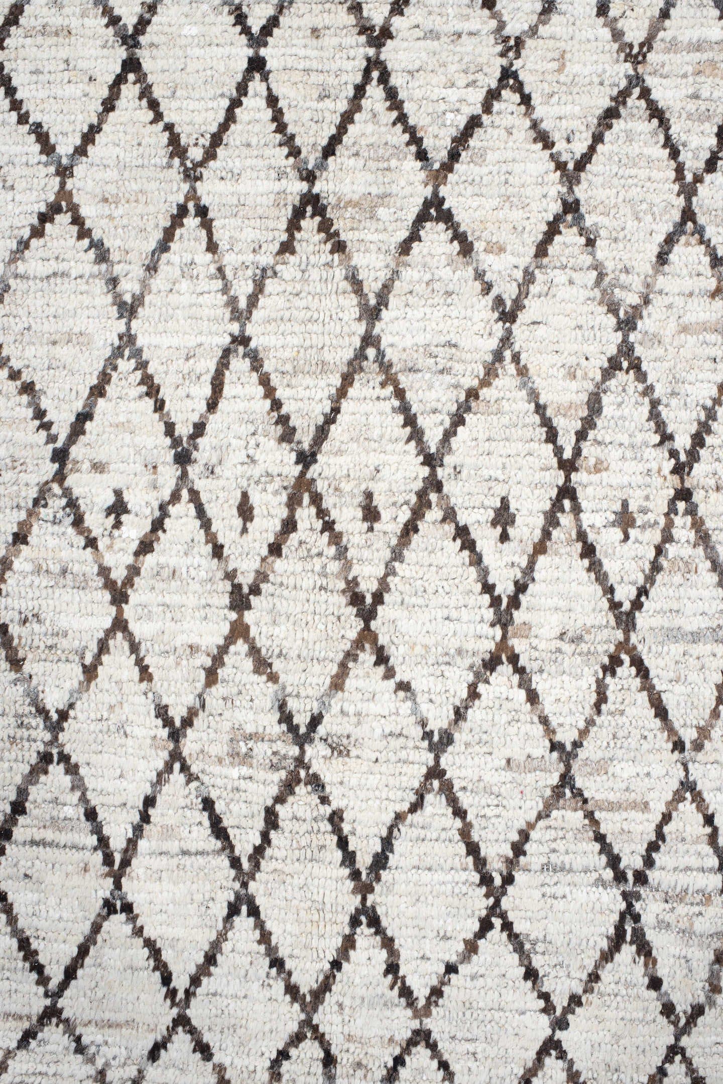 9' x 11' one-of-a-kind handmade vintage Tulu large size rug. Color palette: ivory, charcoal, taupe, brown, gray, black