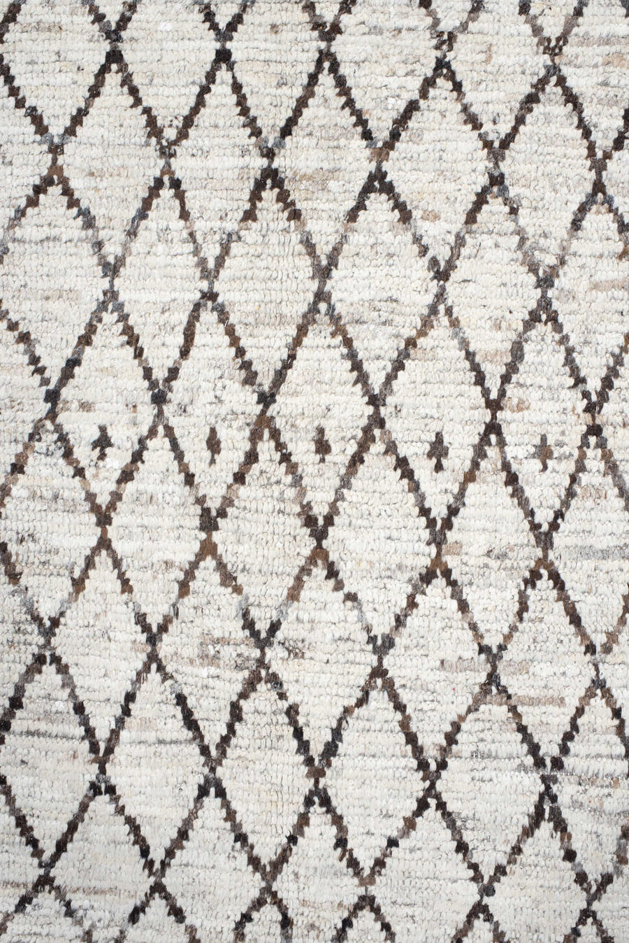 9' x 11' one-of-a-kind handmade vintage Tulu large size rug. Color palette: ivory, charcoal, taupe, brown, gray, black