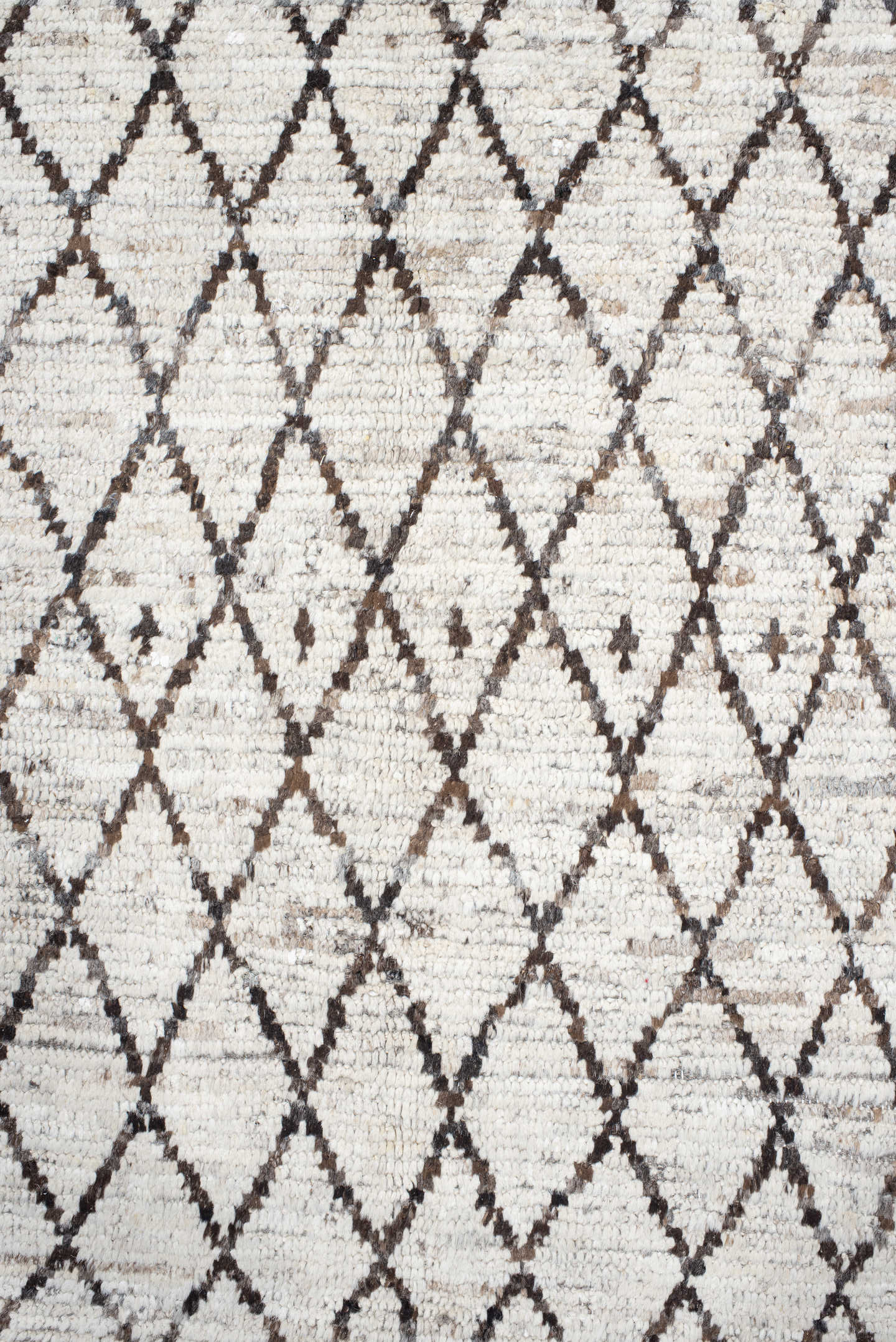 9' x 11' one-of-a-kind handmade vintage Tulu large size rug. Color palette: ivory, charcoal, taupe, brown, gray, black